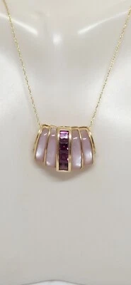 ROSA Madreperla Cartera Rodolita Bolso de Mano Colgante Oro Amarillo 14k Cadena 18' Foto 1 de 4