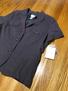 EMMA JAMES WOMAN Size 16 Brown Button Up Top Jacket Lined Short Sleeves NEW - Picture 1 of 12