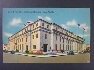 Postal de lino vintage de edificio federal de la Oficina de Correos de Miami Florida años 30-40 - Imagen 1 de 2