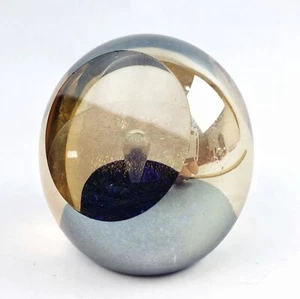 Vintage Eckhart Signed Glass Paperweight with Gold Flecks Mirror Abstract Design - Picture 1 of 13
