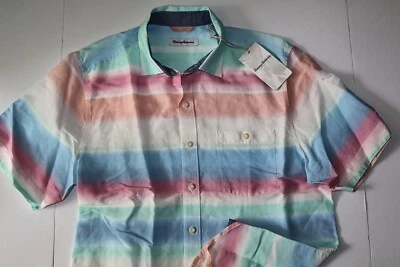 Tommy Bahama Camp Shirt Sand Linen Hazy Tides Stripe Blue SS New Medium M - Image 1 of 4