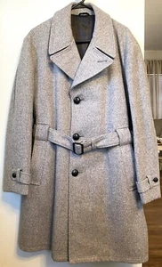 Vintage Men’s Great Western Gray Belted Wool Coat Size 42 Satin Lining - Picture 1 of 6