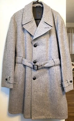 Vintage Men’s Great Western Gray Belted Wool Coat Size 42 Satin Lining - Image 1 of 4