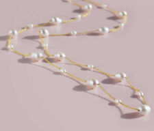 Handmade Baroque White Pearl Long Necklace Sterling Silver Chain 30'' 14k Gold P