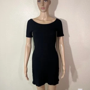 Reformation Black Ribbed Short Sleeve Mini Dress Size Small S - Picture 1 of 6