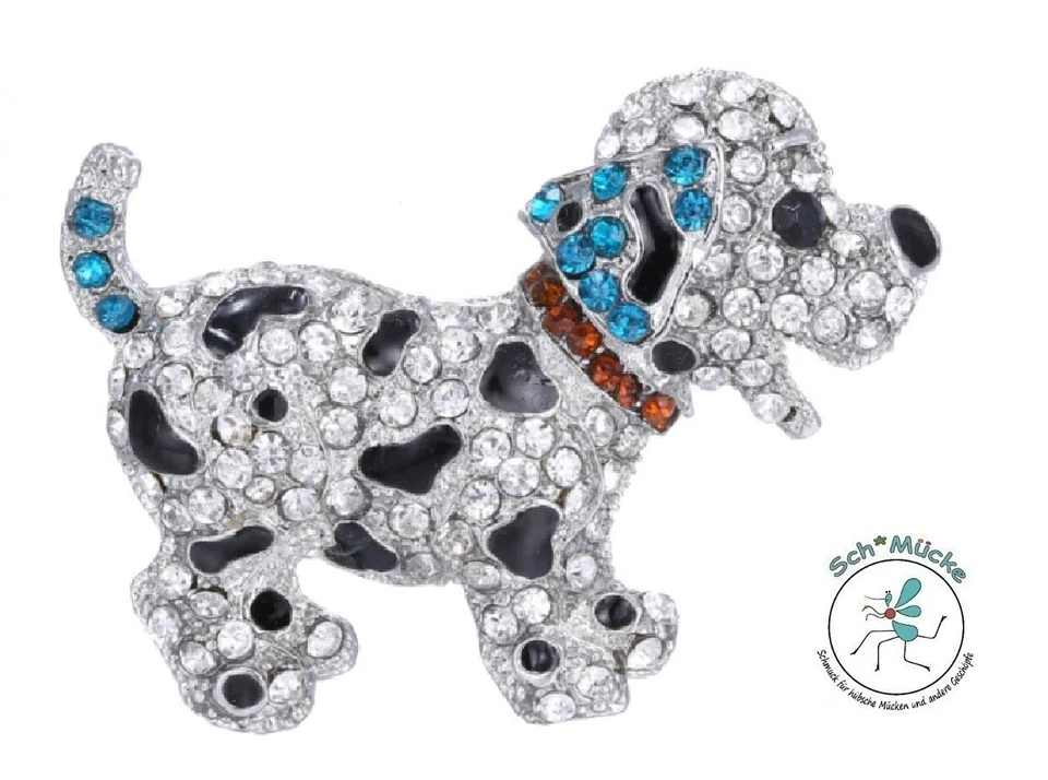 Brosche Dalmatiner Strass Hund Welpe Retro Talisman Glücksbringer Geschenkidee - Bild 1 von 1