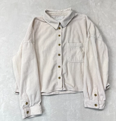 American Eagle слоновой кости рубашка куртка женщин размер L вельвет укороченный нейтральный громоздкий - Изображение 1 из 4