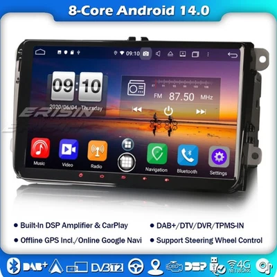 8-Core Android 14 Autoradio For VW Passat B6 Caddy T5 Tiguan Golf 5 6 Skoda Yeti - Imagen 1 de 4