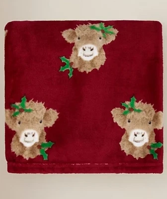 CHRISTMAS RED HIGHLAND COW THROW BLANKET SUPERSOFT 120x150cm New - Image 1 of 3