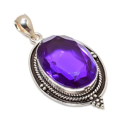 Purple Amethyst Gemstones Handmade 925 Steling Silver Designer Pendant Jewelry - Image 1 of 4