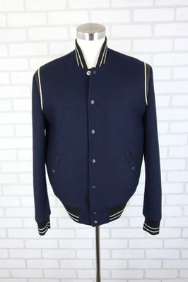The Kooples Sport Navy Wool Leather Trim Varsity Jacket Mens L White Stripe - Image 1 of 4