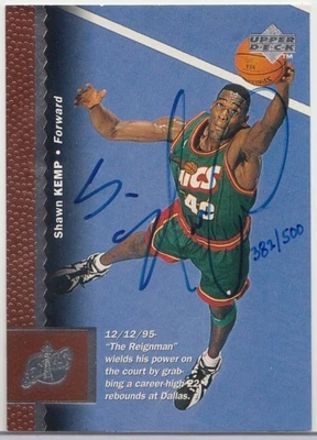1997-98 UPPER DECK SHAWN KEMP BUYBACK AUTO AUTOGRAPH #A2 382/500 SONICS - Image 1 of 2