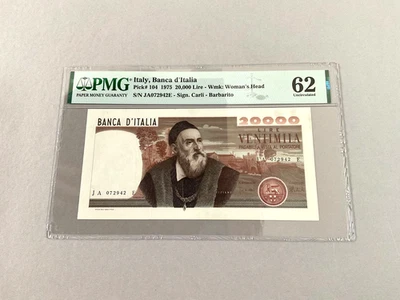 Italy 20,000 Lire P-104 1975  PMG 62 *Thinning* - Image 1 of 4