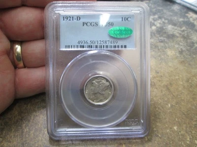 1921 D US SILVER MERCURY DIME PCGS CAC AU50 ABOUT UNCIRCULATED CONDITION - Image 1 of 4