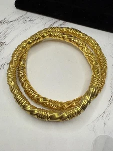 Rare 80s Twisty Shiny 7” Gold Bangles Double the Fun! - Picture 1 of 5