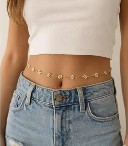 Daisy Belly Body Chain Waist Bikini Jeans Belt Dainty Hippie Festival Boho Chic - Picture 1 of 8