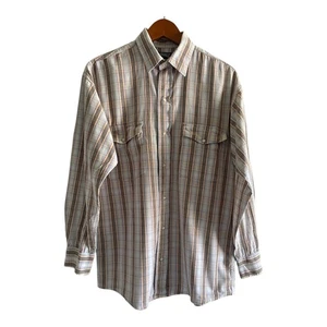 Panhandle Slim Button Up Shirt Men's Medium Pearl Snaps Blue Brown Plaid Western - Picture 1 of 5