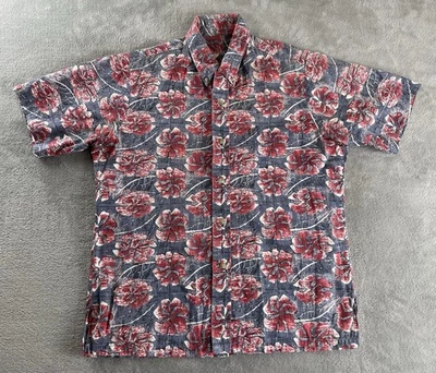 Гавайская рубашка Kahala мужская средний размер остров на пуговицах красно-серая с цветочным узором сделано на Гавайях - Изображение 1 из 4