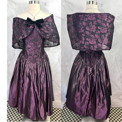 Vtg Loralie 80s Taffeta dress 10 Lace Southern Belle Prom Party Whimsigoth - Image 1 of 4