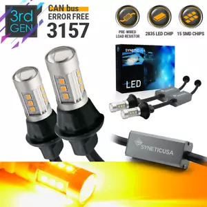 3157 LED Error Free CANBus Front Turn Signal Parking Light Bulbs Amber Yellow - Foto 1 di 7