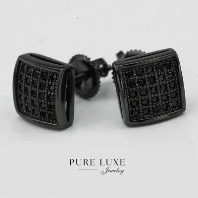 Brinco Quadrado Masculino de Prata Esterlina 925.Preto CZ Icy Bling 6mm*Unissex, Caixa - Imagem 1 de 3