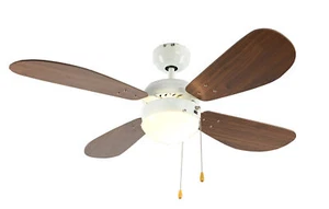 Decken Ventilator mit Leuchte Classic Weiß & Nussbaum 105 cm Deckenlüfter Leise - Picture 1 of 7