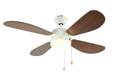 Ceiling fan light with Pull cords Classic White & Walnut Fan Light 105 cm 42" - Image 1 of 4