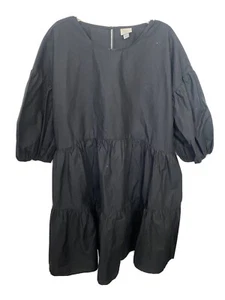 A New Day L Black Cotton Short Sleeve Oversize Dress NWT FLOWY BEACH - Picture 1 of 6