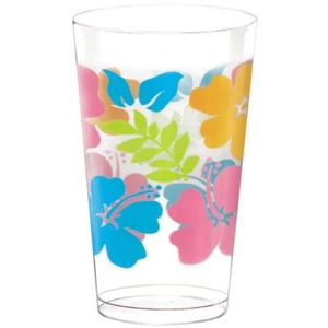 Luau Hibiscus Printed 16 oz Plastic Glasses 25 Per Pack Party Tableware Supplies - Picture 1 of 1