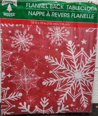 Thin Kitchen Vinyl Tablecloth, 52"x70" Oblong, CHRISTMAS, SNOWFLAKES ON RED,CH - Image 1 of 4
