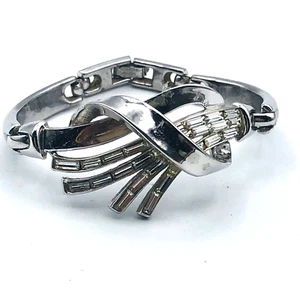 Vintage TRIFARI Art Deco Stil Armband Rhodium Baguette Strass Bracelet - Bild 1 von 13