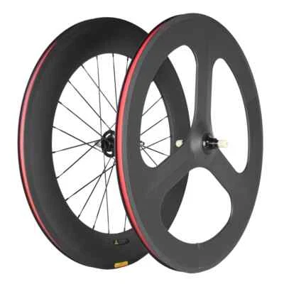 700c Fixed Gear Vornerad Tri-Speichen Hinterrad 88mm Bahnrad Carbon Laufradsatz - Bild 1 von 4