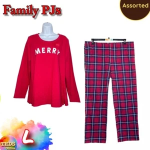NWT Family Pajamas L Merry Top & Cotton Plaid Pant Pajama Set 100127395 Assorted - Picture 1 of 11