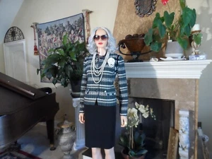 Tory Burch Black Knit Skirt & Green/Black Tweed Jacket w/Sequins Set Size 4/S - Picture 1 of 24