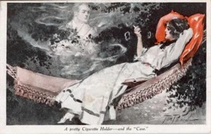 GEDRUCKTE GLAMOUR-POSTKARTE, TABAKRAUCH SERIE VON TOM PEDDIE, KNEIPE. HENDERSON - Bild 1 von 2