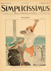 SIMPLICISSIMUS 1913 BY KAINER NERVENFUTTER ON LINEN ORIGINAL - Picture 1 of 1