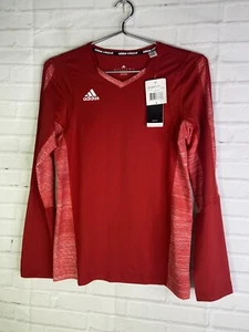 Adidas Volleyball Girls Long Sleeve Shirt Fitted Climalite Red Size L - Picture 1 of 9