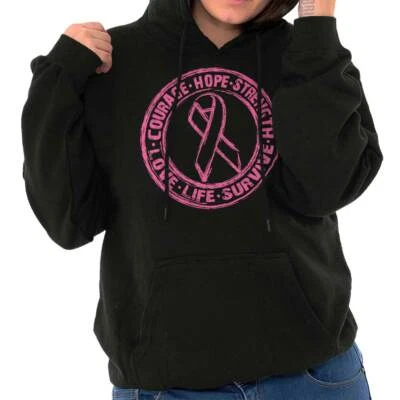 Pink Ribbon Courage Strength Hope Survive Womens Hooded Sweatshirts Hoodies - Image 1 of 4
