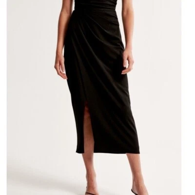 Falda midi drapeada con abertura frontal TADASHI SHOJI en negro talla XS Foto 1 de 4