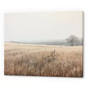 Vintage Dry Grass Fields Country Landscape, Antique Countryside Canvas Print - Picture 1 of 9