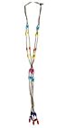 New Long Multi Strand Beaded Necklace Multicolor Gold Color Chain 18 Inch Drop