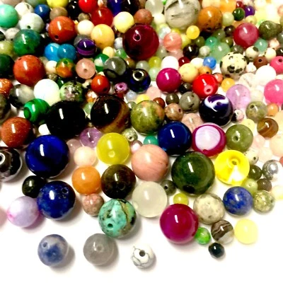 Gemstone Mix 4mm to 12mm 55 pcs Round Semi Precious Natural Loose Beads w/ Hole - Image 1 of 4
