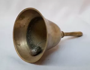 Collectible Vintage Small Brass School Dinner Or Tea Bell 4.5" Tall Nice Tone! - Picture 1 of 7