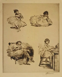 Radierung Radierung Gravur Trockenspitze Paul RENOUARD "Ballerinas" frühe '900 1 - Bild 1 von 4