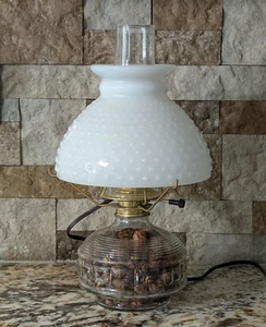 ELECTRIFIED Vintage Glass Oil Lamp With White Hobnail Shade - Picture 1 of 14