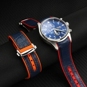 Neu Leder Gummi Uhrenarmband Armband für Omega Seamaster 300 Planet Ocean 600m - Bild 1 von 19