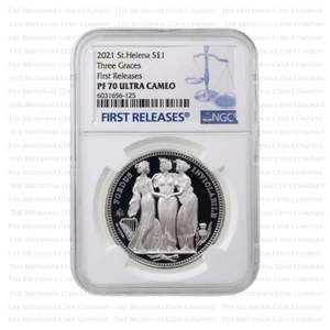 2021 St Helena Three Graces Silver Proof One Ounce 1oz - NGC PF70 First Release - Picture 1 of 2