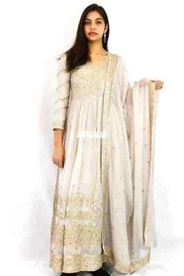 Anarkali Readymade Bridesmaid dress Wedding Gown Gold Cream Asian Maxi outfits - Image 1 of 3