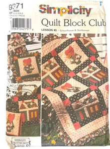 Simplicity 9371 Pattern Quilt Block Club Lesson #5 Schoolhouse & Sunbonnet UNCUT - Picture 1 of 3