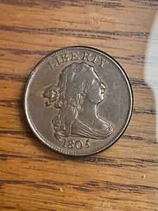 1805 DRAPED BUST HALF CENT SMALL 5 NO STEMS CHOICE XF PERFECT ORIGINAL COLOR - Picture 1 of 2